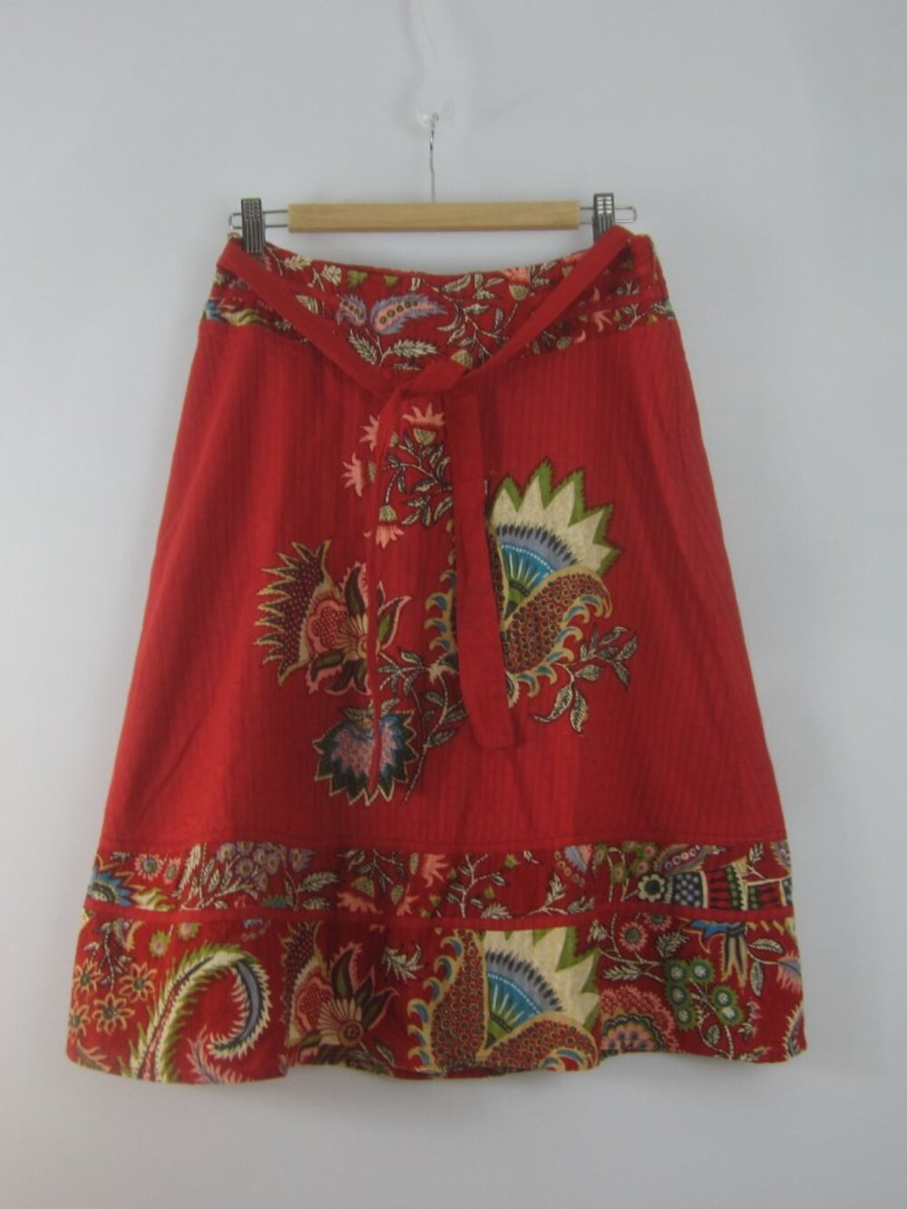 Vtg Territory Ahead Women 6 Red Floral Cotton Skirt Ties Embroidery Lined Y2K
